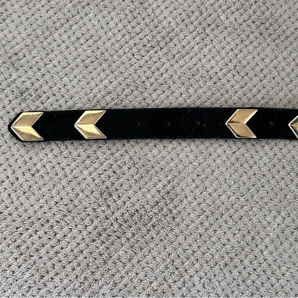 Banana Republic Black Suede Gold Tone Arrow Chevron Belt Small Italian Leather - Picture 7 of 15